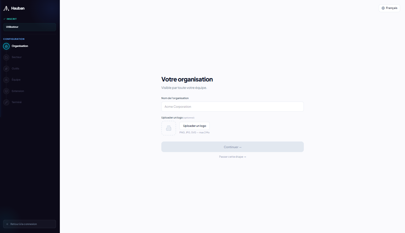 6-step onboarding wizard
